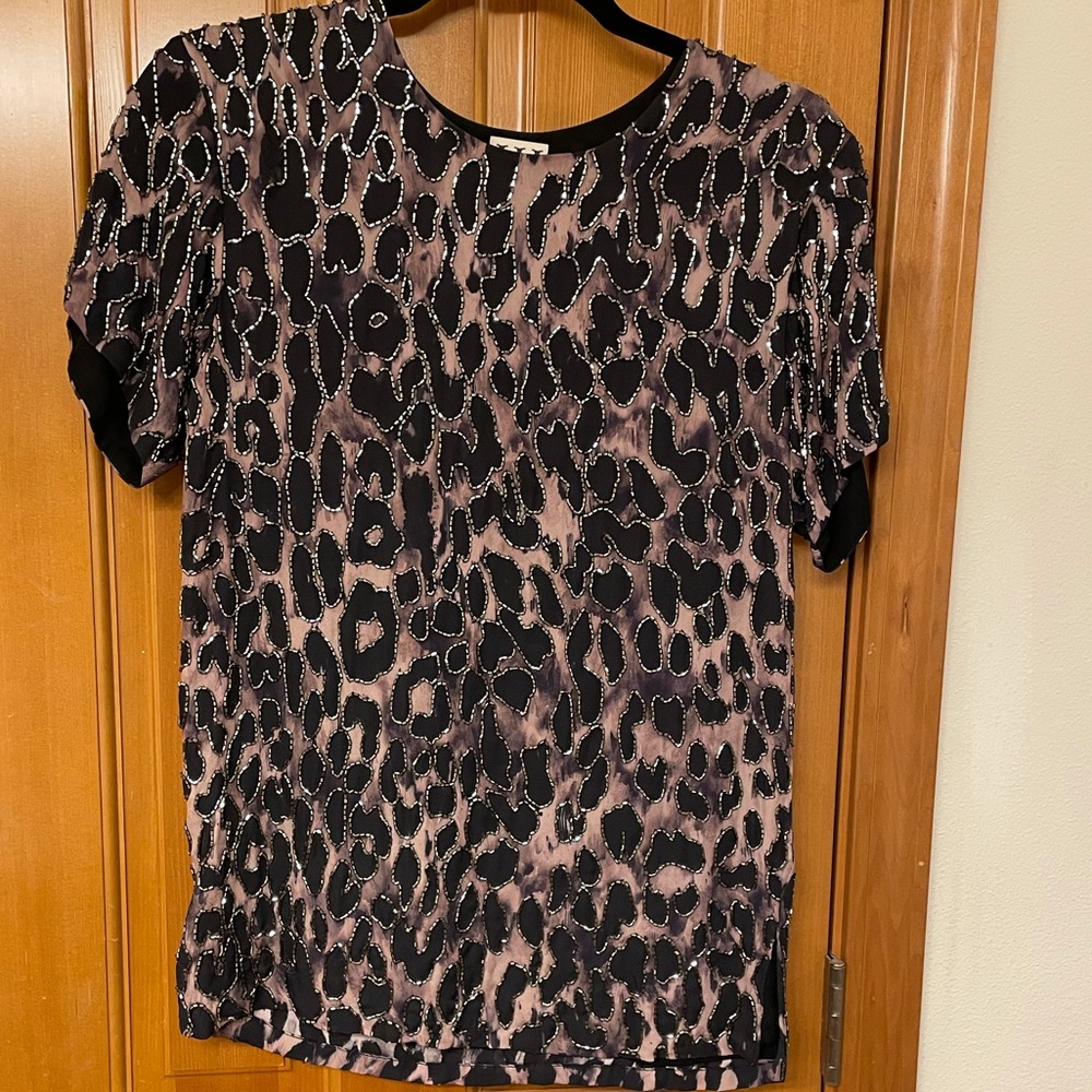 Haute Hippie bead trim leopard print top